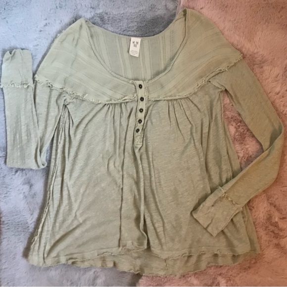 FP we the free mint gray long sleeve peasant top - Picture 4 of 6